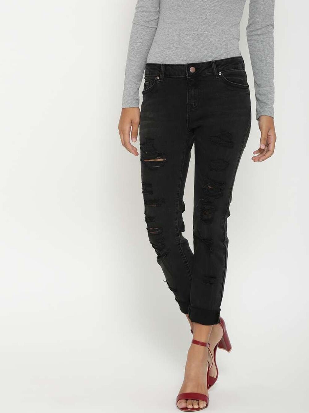 Forever 21 Plus Black Wash Distressed Denim Ripped Skinny Jeans Women's Size 20